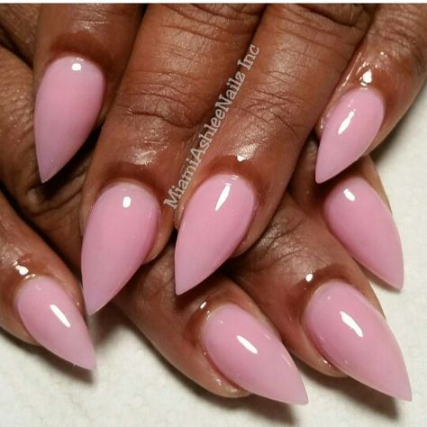 Pink White Nails Almond, Pointed Short Nails, Short Acrylic Nails Pointy, Short Stelleto Nails, Nude Stiletto Nails Short, Different Nail Shapes Ideas, Nail Ideas Pointy Shape, Soft Pink Stiletto Nails, Valentine French Tip Nails Almond