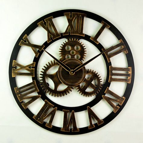 Hollow Vintage Wall Clock Non Ticking Gear Wall Clock A/B/C/D Options Large Gear Wall Clock, Gear Wall, Gear Wall Clock, Wall Clock Classic, Wooden Gears, Rustic Wall Clocks, Retro Wall Clock, Metal Clock, Retro Clock