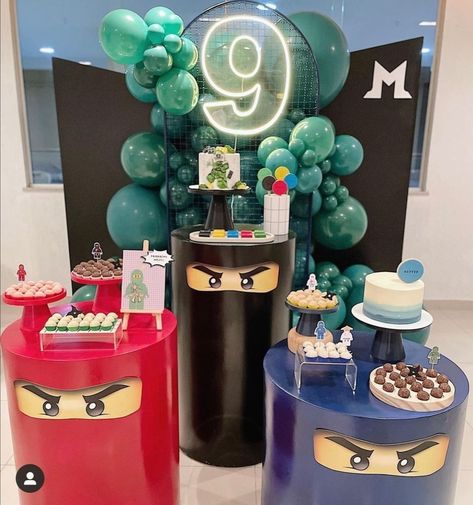 Ninjago Balloon Arch, Ninjago Birthday Decorations, Ninjago Balloons, Ninja Lego, Lego Ninjago Birthday, Ninjago Birthday Party, Lego Themed Party, Ninjago Birthday, Ninjago Party