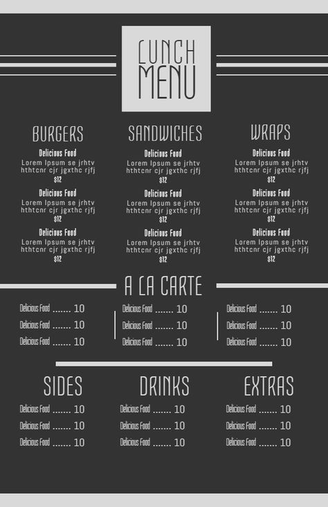 Black and white monotone restaurant lunch menu design Black And White Food, Foodtrucks Ideas, Menu Design Layout, Starting A Food Truck, Menu Board Design, Menu Design Inspiration, Food Truck Menu, Cafe Menu Design, Coffee Shop Menu