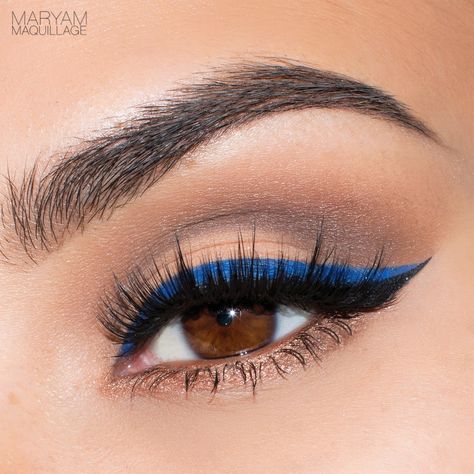 Happy Weekend beauties! Here's a quick short post on how to update your typical Saturday night cat eye makeup -- just add a pop o... Eyeliner Bleu, Makeup Cat Eye, Spring Makeup Tutorial, Quinceanera Makeup, Make Up Designs, Blue Cat Eye, Blue Eyeliner, Cat Eye Makeup, Eye Makeup Pictures