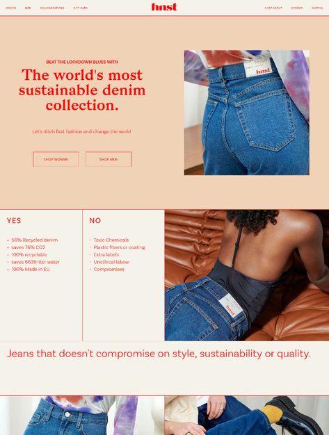 The Best 2508 Creative Landing Page Design Inspiration - Lapa Ninja Product Page Web Design, Ecommerce Landing Page Design, Ecommerce Landing Page, Jeans Website, Vibrant Branding, Product Landing Page, Fashion Web Design, Fashion Website Design, Landing Page Design Inspiration