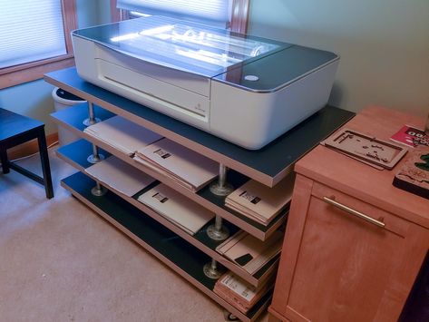 Glowforge Table, Ikea Table Tops, Ikea Stand, Forge Ideas, Office Desk Set, Glowforge Projects, Glow Forge, Ikea Table, Galvanized Pipe