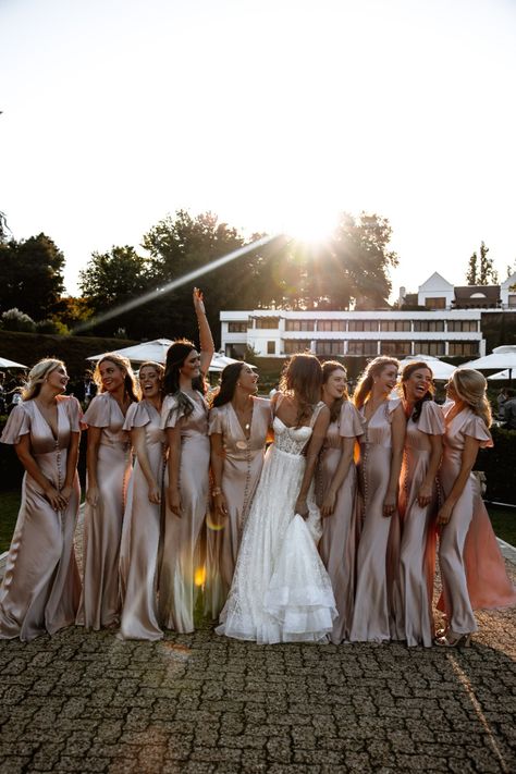 The Best Wedding Inspiration for 2024 Champaign Bridesmaid Dresses With Sleeves, Silky Bridesmaids Dresses With Sleeves, Long Sleeve Wedding Dress With Bridesmaids, Beaded Wedding Dress With Bridesmaids, Ivory And Gold Bridesmaid Dresses, Silk Bridesmaid Dress With Sleeves, Ivory Bridesmaids Dresses, Bridesmaid Dresses Gold Champagne, Silk Champagne Bridesmaid Dresses