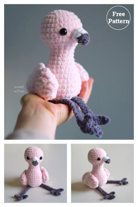 Crochet Flamingo, Crochet Plushies, Crochet Toys Free, Easy Crochet Animals, Crochet Birds, Crochet Animals Free Patterns, Crochet Design Pattern, Crochet Amigurumi Free Patterns, Beginner Crochet Projects