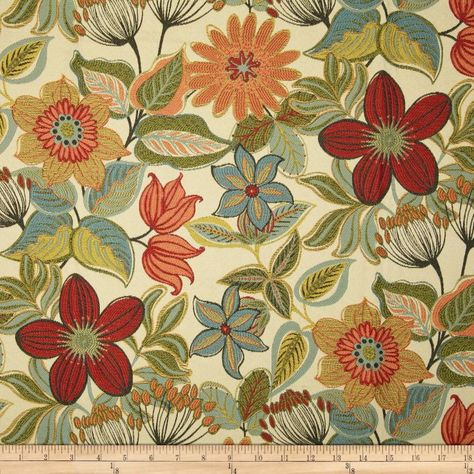 Swavelle/Mill Creek Ooh La La Jacquard Carnival Red Gold Color Palette, Magnolia Fabrics, Floral Upholstery Fabric, Floral Cottage, Floral Upholstery, Indigo Fabric, Mill Creek, Ooh La La, Drapery Fabric