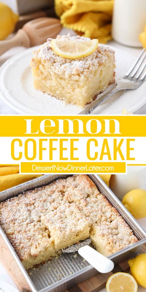 This Lemon Coffee Cake is bursting with flavor from lemon zest and juice. It's even topped with a lemony crumb streusel. Lemon lovers will adore this breakfast cake! Lemon Crumb Cake, Lemon Coffee Cake, Lemon Breakfast, Lemon Coffee, Breakfast Coffee Cake, Streusel Cake, Lemon Cakes, Crumb Cake Recipe, Cheesecake Pudding