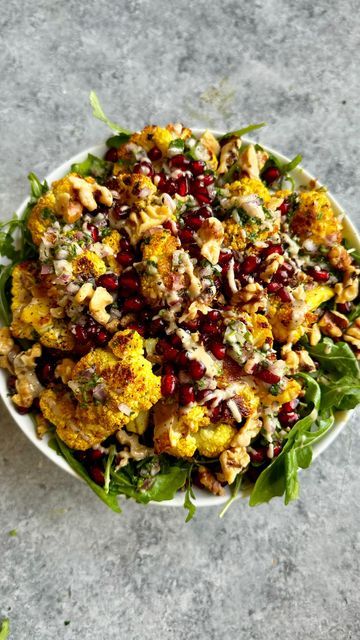 Cauliflower Pomegranate, Marinated Kale, Curried Cauliflower, Pomegranate Salad, Herb Sauce, Vegetarian Curry, Cauliflower Curry, Cauliflower Salad, Lemon Herb