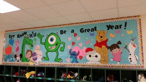 My Disney Board Disney Summer Bulletin Boards, Bluey Themed Bulletin Board, Monster Inc Bulletin Board, Disney Theme Bulletin Board Ideas, Disney Back To School Bulletin Boards, Disney Inspired Classroom, Disney Theme Classroom Ideas, Disney School Theme, Toy Story Bulletin Board