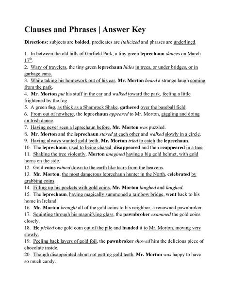 Clauses and Phrases | Answers Phrase Clause And Sentence, Phrases And Clauses Worksheet, Types Of Clauses Worksheet, Reduced Relative Clauses, Defining Relative Clauses Worksheet, Bill Of Rights, Relative Clauses, Subject Verb Agreement, Subject And Predicate