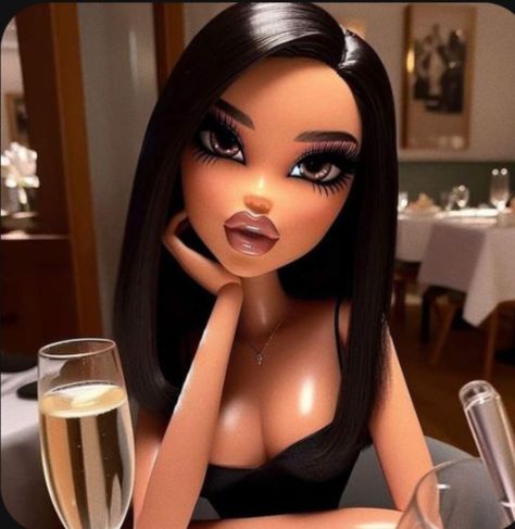 Luxury Soft Life, Baddie Cartoon Aesthetic Pfp, Bratz Doll Makeup, Easy Graffiti Drawings, Brown Eyes Black Hair, Brat Doll, Bratz Inspired Outfits, Doll Aesthetic, Glam Photoshoot