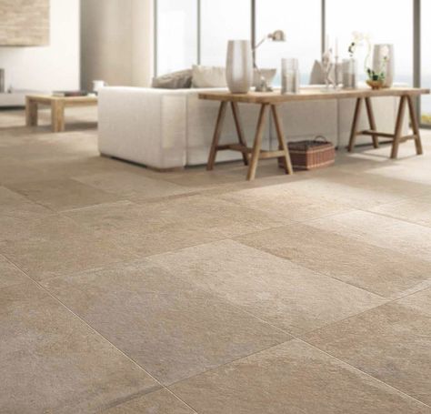 Carrelage grès cérame Springstone - Carrelages, margelles, - Artemis Tile Renovation, Travertine Floors, Living Room Tiles, Living Room Design Inspiration, Beach House Interior, Design Exterior, Ceramic Floor, Living Room Flooring, Stone Flooring