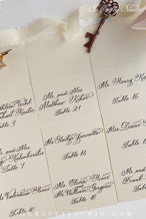 Calligraphy Place Cards Wedding, Classic Calligraphy, Wedding Invitation Etiquette, Place Cards Wedding, Gold Wedding Inspiration, Planning Board, Advice For Bride, Wedding Invitation Inspiration, Elegant Calligraphy