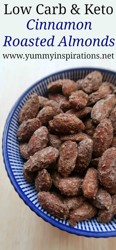 Cinnamon Roasted Almonds Recipe - Easy Low Carb & Keto friendly sugar free oven roasted cinnamon sweet treat or healthy snack to make. #ketosnacks #lowcarbsnacks Keto Almond Recipes, Roasted Almonds Oven, Keto Almonds, Roasted Almonds Recipe, Cinnamon Roasted Almonds, Snack To Make, Almonds Recipe, Healthy Snacks To Make, Desserts Keto