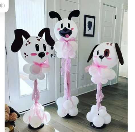 Puppies made out of balloons Puppy Birthday Party Decorations, Dog Balloon Garland, Puppy Balloon Arch, Dog Centerpiece Ideas, Dog Balloon Arch, Puppy Balloons, Birthday Ballon Decorations, Birthday Party Balloon Arch, Dog Adoption Party