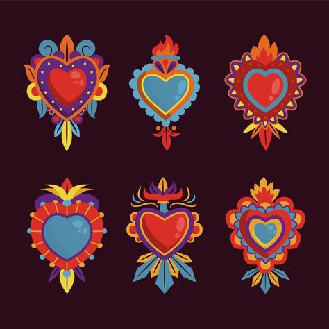 Concepto de corazón sagrado vector gratu... | Free Vector #Freepik #freevector #corazon #religion #ilustracion #concepto Latin American Folk Art, Sacred Heart Art, Sacred Heart Tattoos, Heart Illustration, Mexican Designs, Tattoo Illustration, Mexican Art, Mexican Folk Art, Heart Art