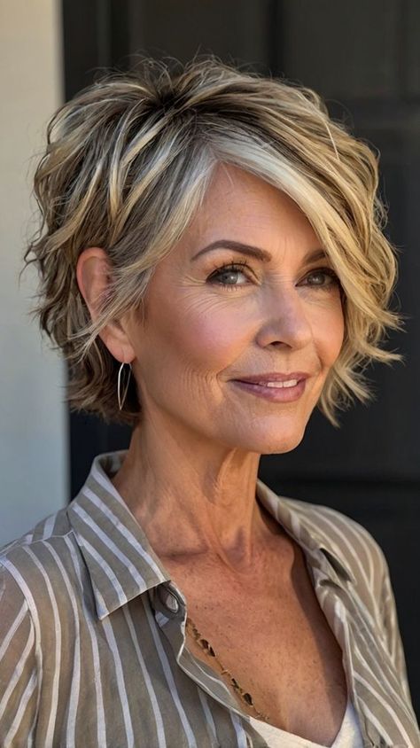 👩 Dreaming of a new you? Add stunning dimension to your hair with this Textured Bob Stylish Short Hairstyles for Women Over 50. Discover the secret to long-lasting curls. Ideal for those with fine hair looking to add volume. Easy to maintain and style at home. Click for a step-by-step guide! #TexturedBobStylishShortHairstylesforWomenOver50 Romantic Short Hairstyles, Old Lady Short Hairstyles, Short Stacked Bob Haircut Over 50, Short Choppy Bobs, Stacked Haircuts, Lasting Curls, Stacked Hair, Haircuts For Medium Length Hair, Easy Hair Cuts