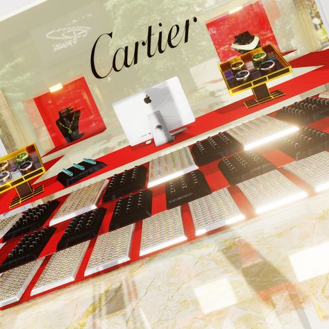 The Sims 4 Retail Store, Sims 4 Cartier, Store Cc Sims 4, Sims 4 Cc Store Items, Sims 4 Free Mods, Cartier Store, Blender Scenes, Burberry Store, Blender Scene