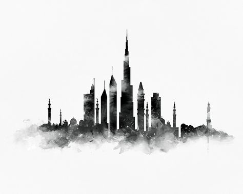 Landscape Architecture Section, Dubai Garden, Dubai Skyline, Dubai Art, Uae National Day, Art Print Black And White, Landscape Architecture Drawing, Skyline Painting, Lion King Art