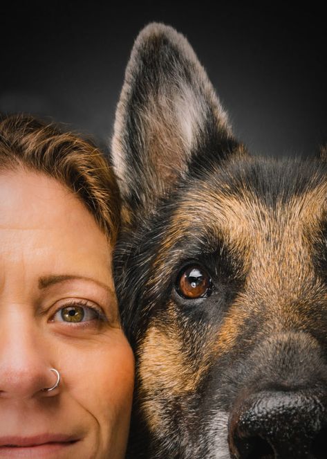 woman and dog posing with half faced smile Legendary Photos, Half Portrait, Dog Photography Studio, Dog And Human, Woman And Dog, Colour Portrait, Dogs Photography, People Reference, Portrait Of Woman