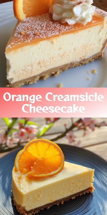 "Orange Creamsicle Cheesecake - Creamy Citrus Delight!" Indulge in the creamy, tangy goodness of this Orange Creamsicle Cheesecake that's bursting with fresh orange flavor and a hint of sweetness. Perfect for citrus lovers, this dessert is sure to be a hit at any gathering or special occasion. Try making this recipe and wow your friends and family with a dessert that's as beautiful as it is delicious! #OrangeCreamsicleCheesecake #CitrusDesserts #CheesecakeLove #CreamyDelight #DessertGoals Orange Creamsicle Cheesecake Recipe, Citrus Cheesecake, Orange Creamsicle Cheesecake, Creamsicle Cheesecake, Make Cheesecake, Citrus Desserts, Chocolate Poke Cake, Orange Baking, How To Make Orange