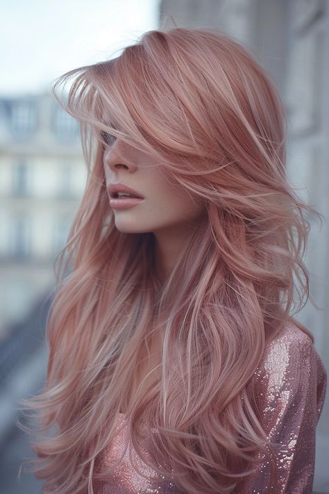 Gold Hairstyles, Rose Gold Hair Blonde, Blond Rose, Pink Blonde Hair, Peach Hair, Strawberry Blonde Hair, Natural Waves, Rose Gold Hair, Pastel Hair