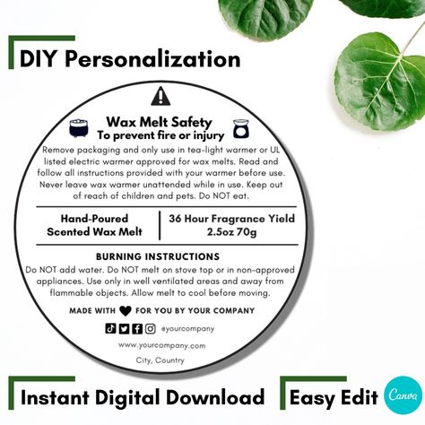 Wax Melt Warning Labels, Wax Melt Label Ideas, Warning Labels, Selling Candles, Wax Warmer, Scented Wax Melts, Label Templates, Packaging Labels, Company Names