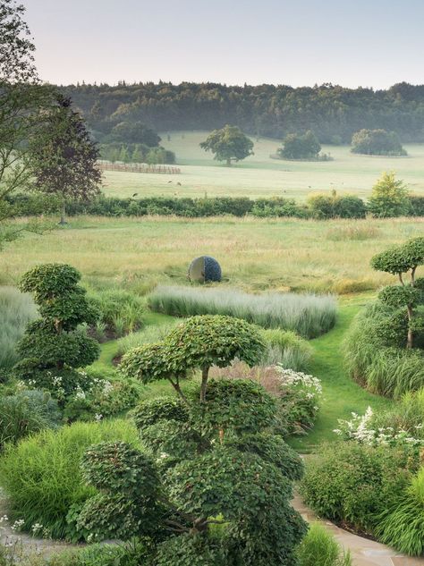 An English country garden with a gently rolling rhythm of planting | House & Garden Marcus Barnett, Cloud Pruning, Designing A Garden, Japanese Pagoda, English Country Garden, Sunken Garden, English Country Gardens, Order Of The Day, Landscape Photography Nature