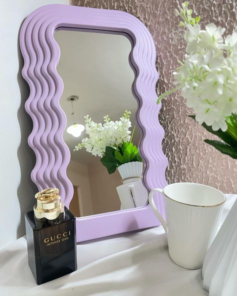 The most aesthetic Wavy Mirror in Purple : DREAMY 💜✨ Elevate your space with our trending Pinterest inspired Wavy Mirrors🎀 DM for Orders Size: 25 x 40 cm Material: Glass Mirror & ABS Plastic [ Wavy mirrors, aesthetic, Pinterest mirror, decor, home decor ] #theunnown #wavymirror #aestheticmirror #pinterestinspired #pinterestmirror #pinterestaesthetic #ａｅｓｔｈｅｔｉｃ #decor #india #pune Wavy Mirrors, Pinterest Mirror, Mirrors Aesthetic, Wavy Mirror, Aesthetic Decor, Aesthetic Pinterest, Pune, Glass Mirror, Mirror Decor