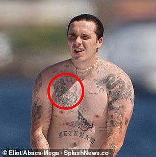 Battle of the Beckham tattoos: What do they all mean? Brooklyn Beckham Tattoo, Brooklyn Beckham, Brothers In Arms, Upper Arms, Name Writing, Belly Chain, Skin Art, David Beckham, Spice Girls