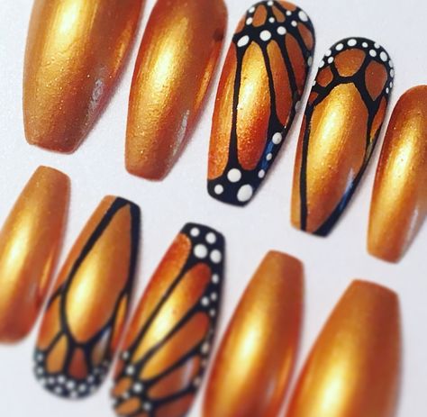 Monarch Butterfly Nails Acrylics, Monarch Butterfly Nail Art, Orange Butterfly Nails, Monarch Nails, Monarch Butterfly Nails, Butterflies Nails Acrylics, Butterfly Nail Designs, Pedi Ideas, Nail Board