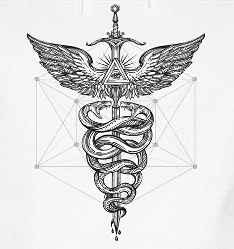 Medical Symbol Tattoo, Staff Of Hermes, Hermes Tattoo, Caduceus Tattoo, Gucci Snake, Medical Tattoo, Brand Apparel, Medical Hospital, Symbol Tattoo