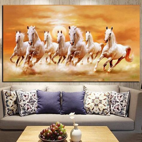 Seven Horses Painting On Canvas, Seven Horses, White Horse Painting, Modern Wall Paint, Animal Canvas Paintings, Stallion Horse, Horse Canvas Painting, Animals Painting, Horse Oil Painting