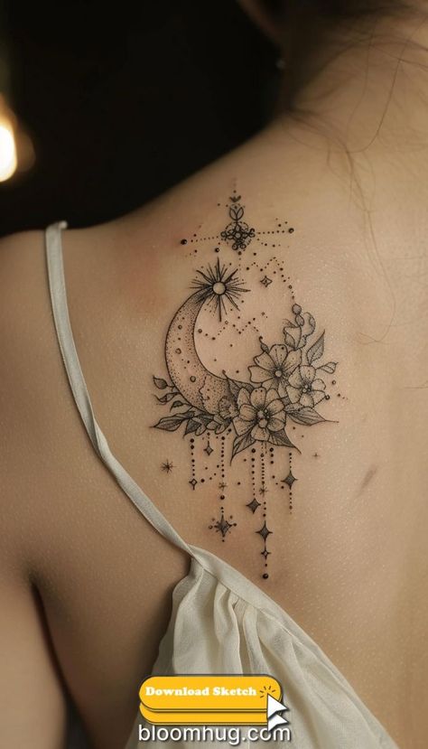 Express Yourself Art, Simple Tattoo, Girl's Back, Deep Meaning, Find Beauty, Simple Tattoos, Crescent Moon, Constellations, Borders