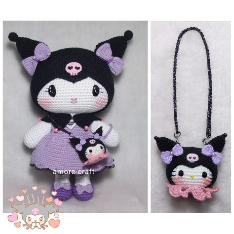 Kuromi Amigurumi Free Pattern, Kuromi Crochet Pattern Free, My Melody Crochet Pattern, Kuromi Crochet Pattern, Kuromi Amigurumi, Crochet Kuromi, Easy Crochet Ideas, Crochet Kitty, Hello Kitty Crochet