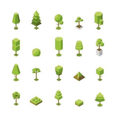 Isometric Plants, Isometric Drawing, Architecture Presentation Board, Isometric Illustration, Tree Illustration, Icon Collection, Plant Illustration, Architecture Presentation, All About Plants