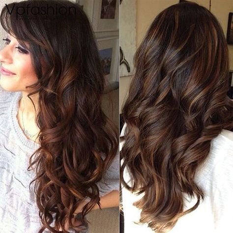 dark brown hair with light highlights - Google Search Caramel Bayalage, Long Hair Highlights, Black Hair Balayage, Balayage Hair Dark, Dark Hair With Highlights, Ombré Hair, Balayage Highlights, Brown Hair Colors, Great Hair