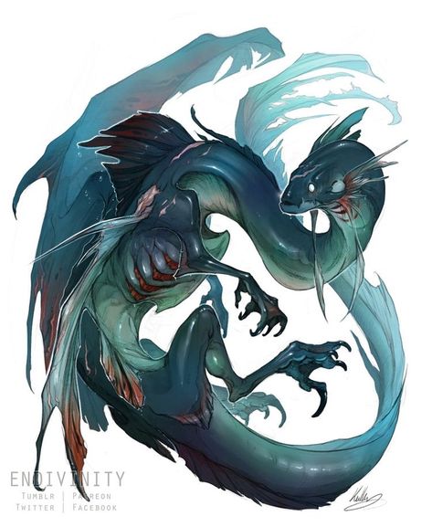 Winged Monster Concept Art, Fantasy Sea Creatures, Sea Creature Design, Ezreal League Of Legends, Fish Dragon, Long Live The King, Water Creatures, Cool Monsters, Fantasy Beasts