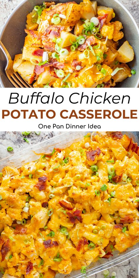 Craving comfort food with a kick? Try buffalo chicken potato casserole—a fusion of buffalo wing excitement and loaded baked potato goodness. This one-pan wonder features cheesy potatoes, spicy cauliflower, and succulent chicken—a guaranteed hit for your taste buds. Buffalo Chicken Potato, Casserole Dish Recipes, Chicken And Potato Casserole, Casserole With Potatoes, Chicken Potato Casserole, Buffalo Ranch Chicken, Leftover Casserole, Chicken And Potato, Buffalo Chicken Casserole