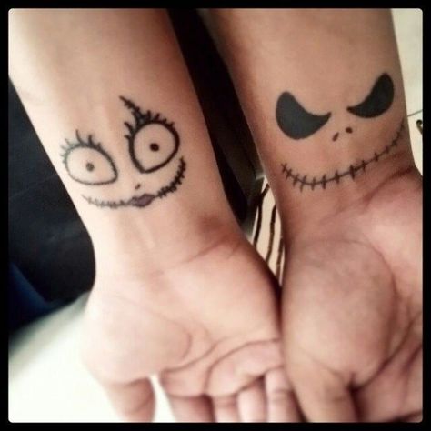 Sleave Tats, Disney Couple Tattoos, Jack Skellington Tattoo, Him And Her Tattoos, Pumpkin Idea, Tim Burton Tattoo, Tattoos For Couples, Nightmare Before Christmas Tattoo, Couples Tattoos