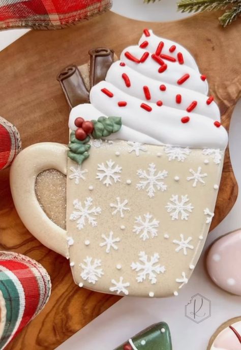 Hot Cocoa Cookies Decorated, Hot Chocolate Cookies Decorated, Christmas Coffee Mug Cookies Decorated, Hot Cocoa Mug Cookies Decorated, Hot Chocolate Cup Cookies Decorated, Stocking Cookies Decorated Royal Icing, Iced Christmas Cookies, Chocolate Christmas Cookies, Winter Cookies