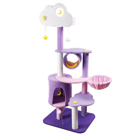 Lucky Monet 5-Tier 59 Inches Cat Activity Tree Climbing Tower with Scratching Post Hammock Condo Pompom Ball Toy Lovely Purple Pink Design : Amazon.ca: Pet Supplies Cat Tree Scratching Post, Cat Climbing Tree, Cat Climbing Frame, Adventure Cat, Cat Activity, Cat Hammock, Wood Cat, Cat Condo, Cat Climbing