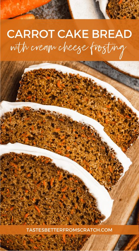 Carrot Cake Bread with Cream Cheese Frosting Carrot Cake Loaf Recipe, Carrot Bread Recipe, Carrot Cake Bread, Carrot Cake Loaf, Bread With Cream Cheese, Carrot Cake Recipe Easy, Carrot Bread, Cake Loaf, Lemon Poppyseed Bread