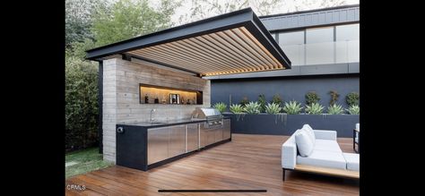 Outdoor Bbq Area, Home Nails, Modern Outdoor Kitchen, Nails Home, Outdoor Kitchen Plans, Build Outdoor Kitchen, Outdoor Bbq Kitchen, Modern Backyard Landscaping, Rooftop Design