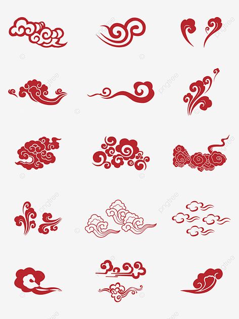 Chinese Vector Art, Red Clouds Tattoo, Red Clouds Painting, Chinese Clouds Art, Poster Illustration Design Ideas, Chinese Design Pattern, Chinese Elements Design, Chinese Art Tattoo, Chinese Art Drawing