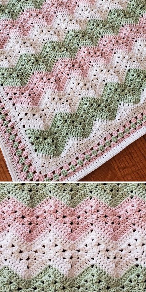 Squaring the blanket instructions @ https://bettymcknit.com/2018/11/08/6dkbsquareedge/ Uncinetto Zig Zag, Háčkované Lemy, Kid Blanket, Crocheted Afghans, Crochet Baby Blanket Free Pattern, Easy Crochet Baby Blanket, Crocheted Blanket, Crochet Blanket Designs, Crochet Blanket Afghan