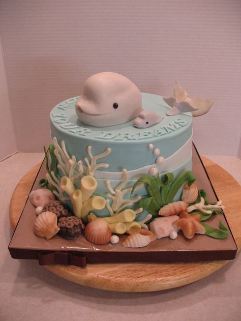 Dolphin Birthday Cakes, Wasc Cake Recipe, Whale Cakes, Dolphin Cakes, Baby Beluga, Nemo Cake, Beach Cake, Ocean Cakes, Nautical Cake