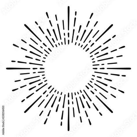 Ray Line, Round Banner, Doodle Line Art, Sun Burst, Art Hand, Handmade Design, Design Element, Black Frame, Line Art