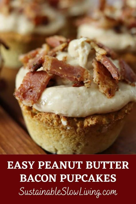 EASY PEANUT BUTTER BACON PUPCAKES || SO GOOD YOUR DOG WILL ASK FOR THEM BY NAME - Sustainable Slow Living Peanut Butter Pupcakes Dog Easy, Peanut Butter Cupcakes For Dogs, Dog Friendly Cupcakes Recipes, Dog Safe Cupcakes, Dog Cupcakes For Dogs, Pupcakes Dog Easy, Dog Cakes For Dogs, Dog Friendly Cupcakes, Peanut Butter Dog Cake