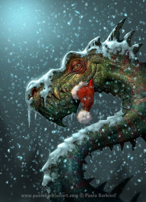 Dragon Thursday ~~~~~~~~~ Merry Christmas Dragon by Paolo Barbieri | Coffee and Captured Moments Christmas Dragon, Dragon Dreaming, Dragon's Lair, Heroic Fantasy, Fairy Dragon, Dragon Pictures, Deviant Art, Dragon Artwork, Dragon Drawing